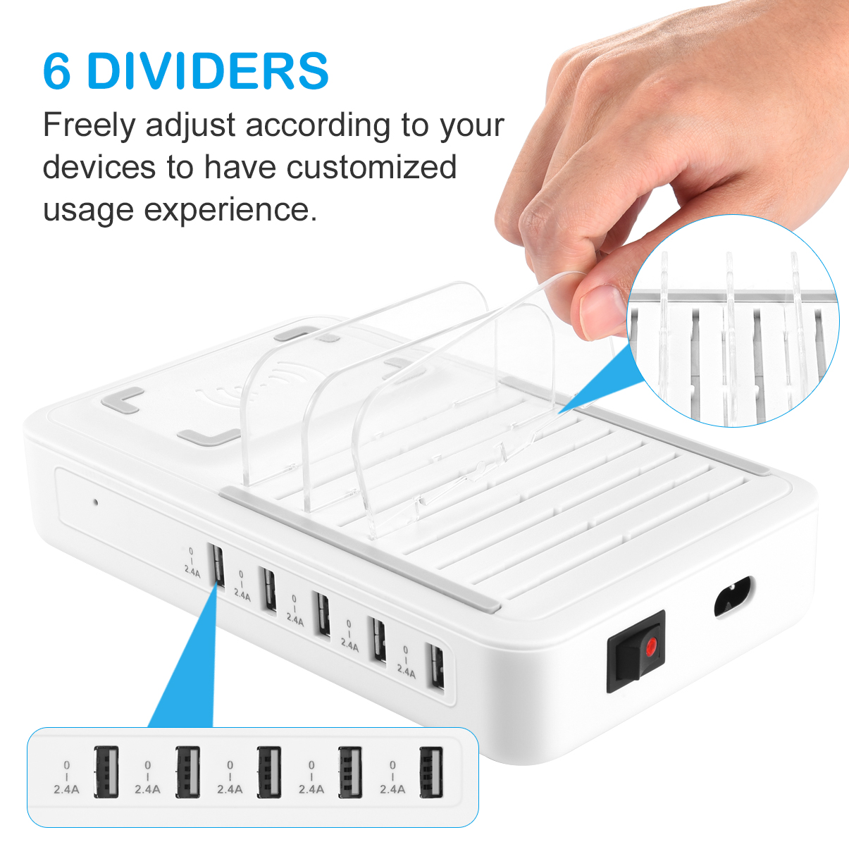 Wireless Charging Charging Station Dock & Organizer 5-Port USB Charging Station Dock Desktop with 1 Wireless Charging Pad 40W for Smartphones, Tablets & Other Gadgets - White - image 5 of 10