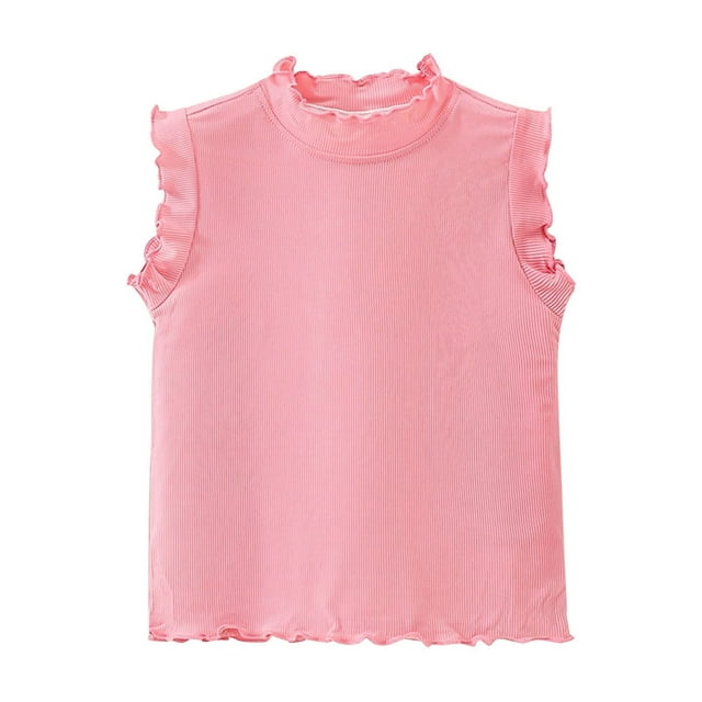 biudgviw Débardeurs pour Bébés Filles Sans Manches Col Rond à Volants T-Shirts en Coton Décontractés d'Été