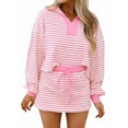 thumbnail image 3 of Womens Striped 2 Piece Outfits Casual Sweatshirt Skirt Set Long Sleeve Matching Lounge Sets Pink S, 3 of 9