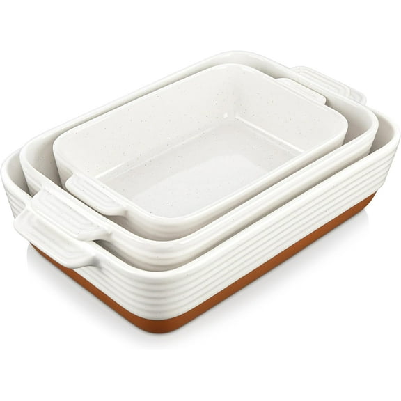 Casserole Dishes for Oven with Roasting Racks, Ceramic Baking Dishes Set of 3, Baking Pan Casserole Dish Set, Rectangular Lasagna Pan Deep with Handles for Baking