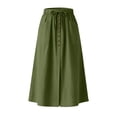 thumbnail image 5 of JGGSPWM Women's Linen Button Down Midi Skirt High Waist A-Line Casual Fashion Summer Vacation Skirt with Pockets Drawstring Cotton Skirts Green L, 5 of 8
