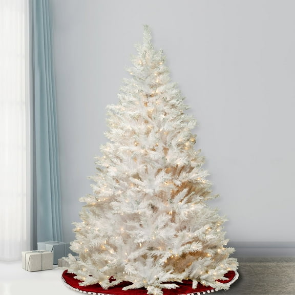 National Tree Company 7.5 ft. Pre-Lit Artificial WInchester Pine Christmas Tree, White, Clear Lights, Includes Stand