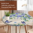 thumbnail image 4 of Purple Hydrangea Round Tablecloth, Fitted Table Cover with Elastic for 55"-60" Round Tables, Spring Eucalyptus Butterfly Rustic Burlap Table Cloth Outdoor Indoor Dinning Party Waterproof Tablecloths, 4 of 7