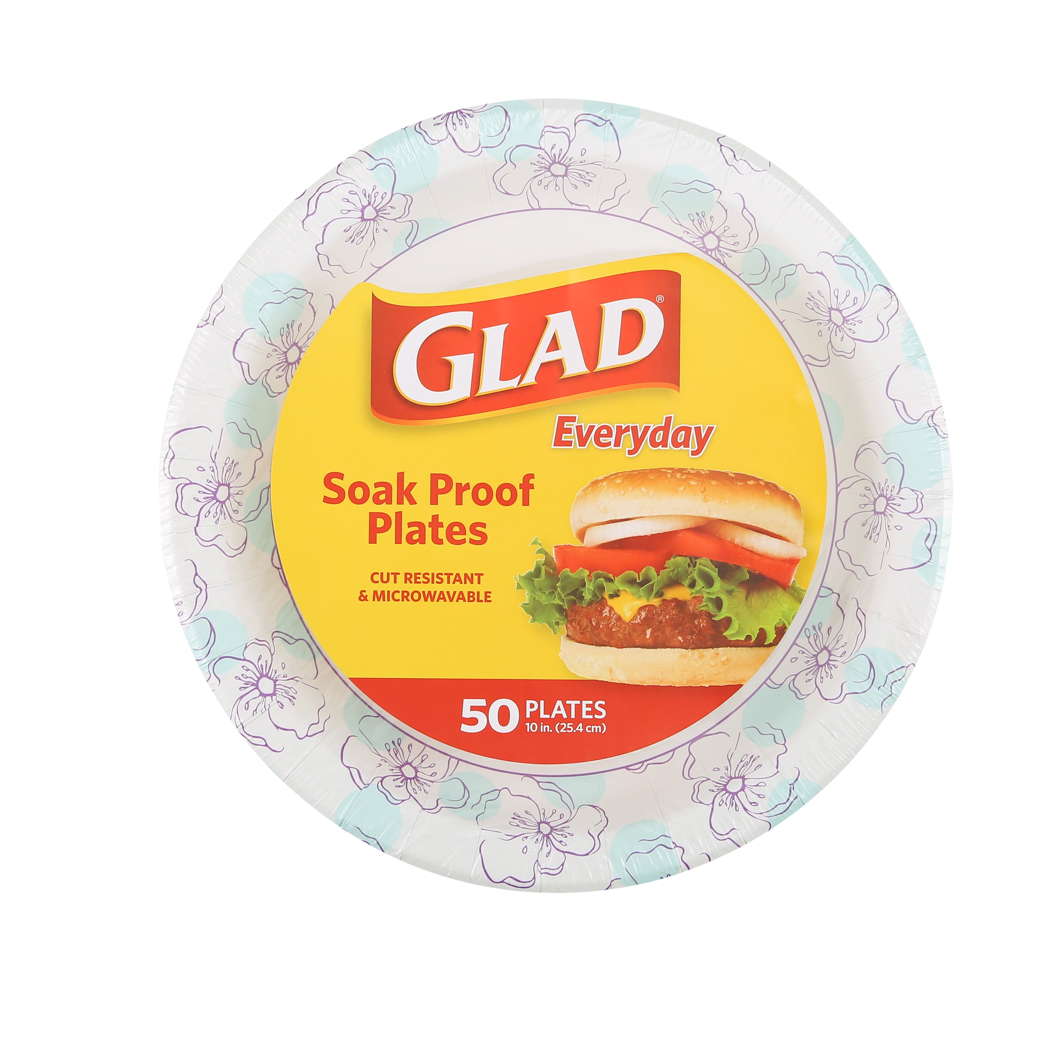 Glad Everyday 10 Inch Round Paper Plates Blue Flower Design, 2 Pack 100 Total