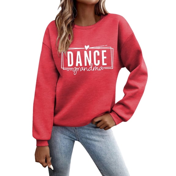 Arlun Womens Dance Sweatshirts Long Sleeve Crewneck Grandma Letter Print Sweatshirt Dancer Gifts Soft Comfortable Casual Graphic Dance Mom Pullover Tops Red XL