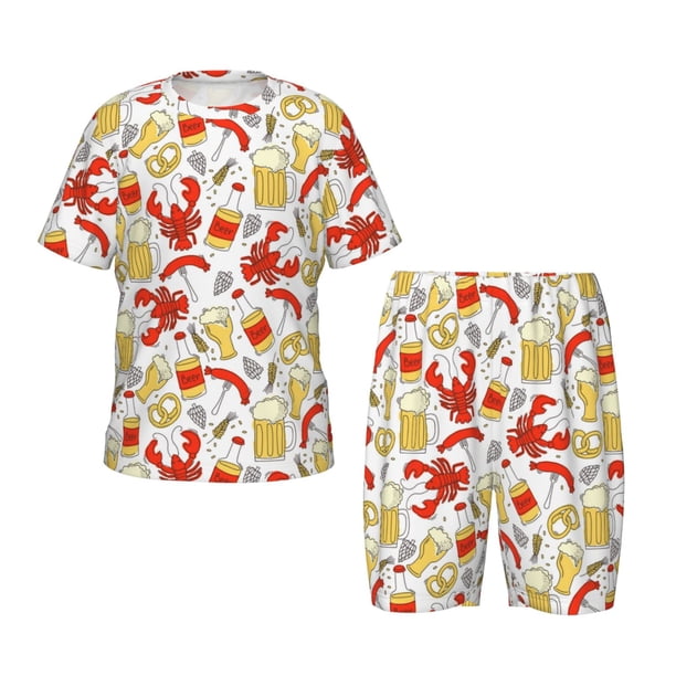Balery Crabs And Beer Conjunto de Pijama Infantil de Manga Corta con Estampado – Ropa de Dormir de Algodón Suave-Medium