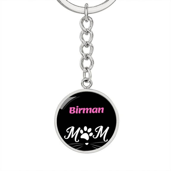 Birman Cat Mom Keychain Stainless Steel or 18k Gold Circle Pendant