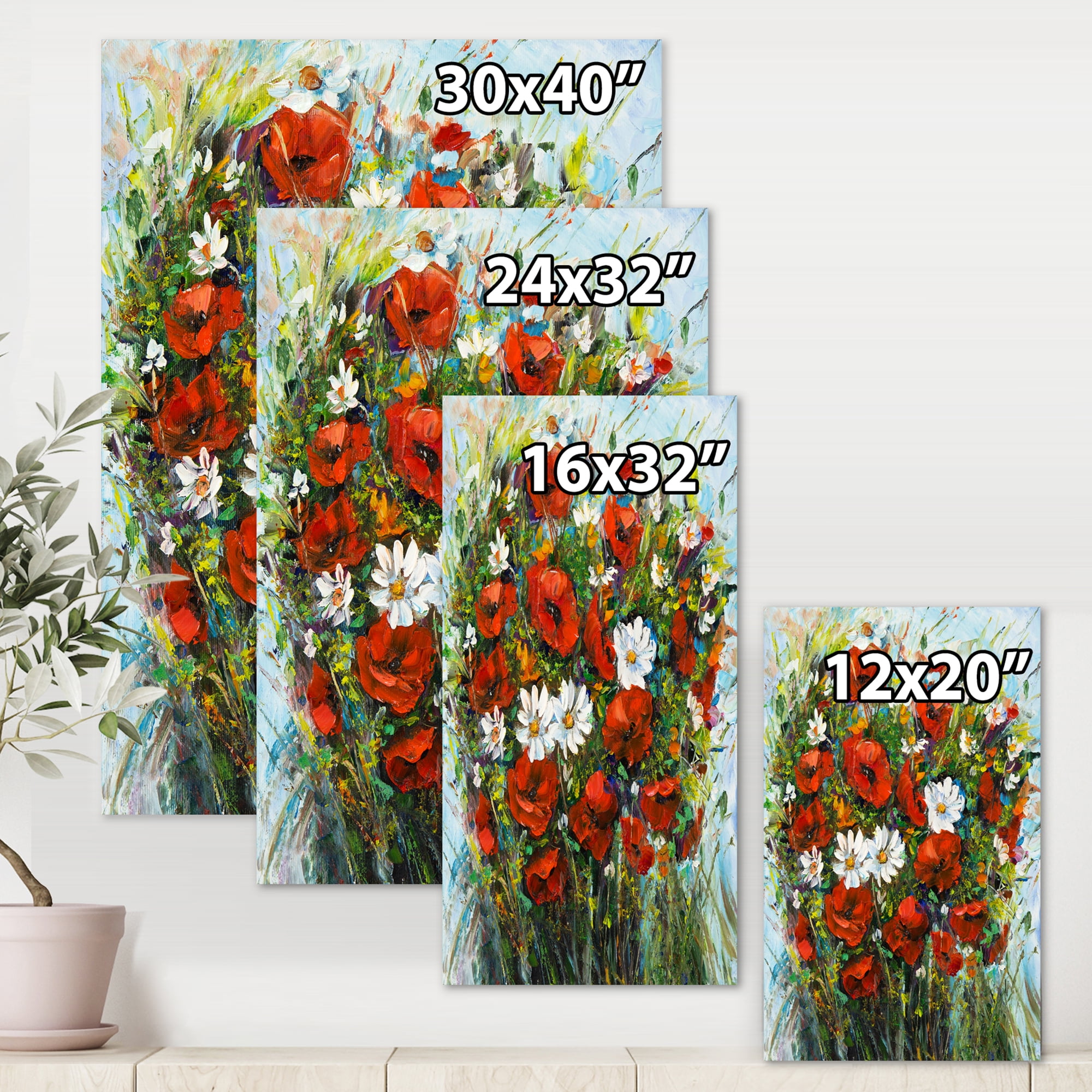 Designart ' Bouquet Of White and Red Wildflowers ' Traditional Canvas Wall Art Print
