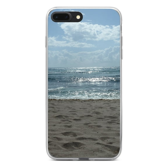 DistinctInk Clear Shockproof Hybrid Case for iPhone 7 PLUS / 8 PLUS (5.5" Screen) - TPU Bumper, Acrylic Back, Tempered Glass Screen Protector - Ocean Horizon Akumal Mexico