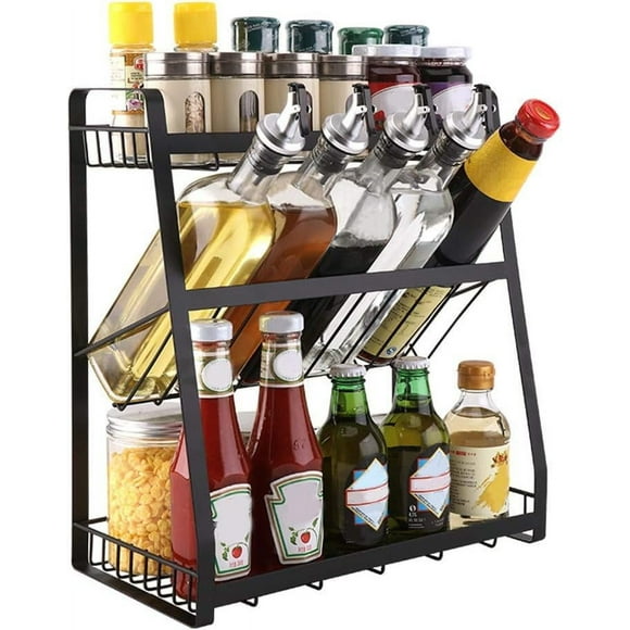 3 Tier Metal Spice Rack Organizer, Elegant Storage Solution For Any Home Area, Robust Build Ensures Stability And Durability, Space Saving Design Optimizes Your Space