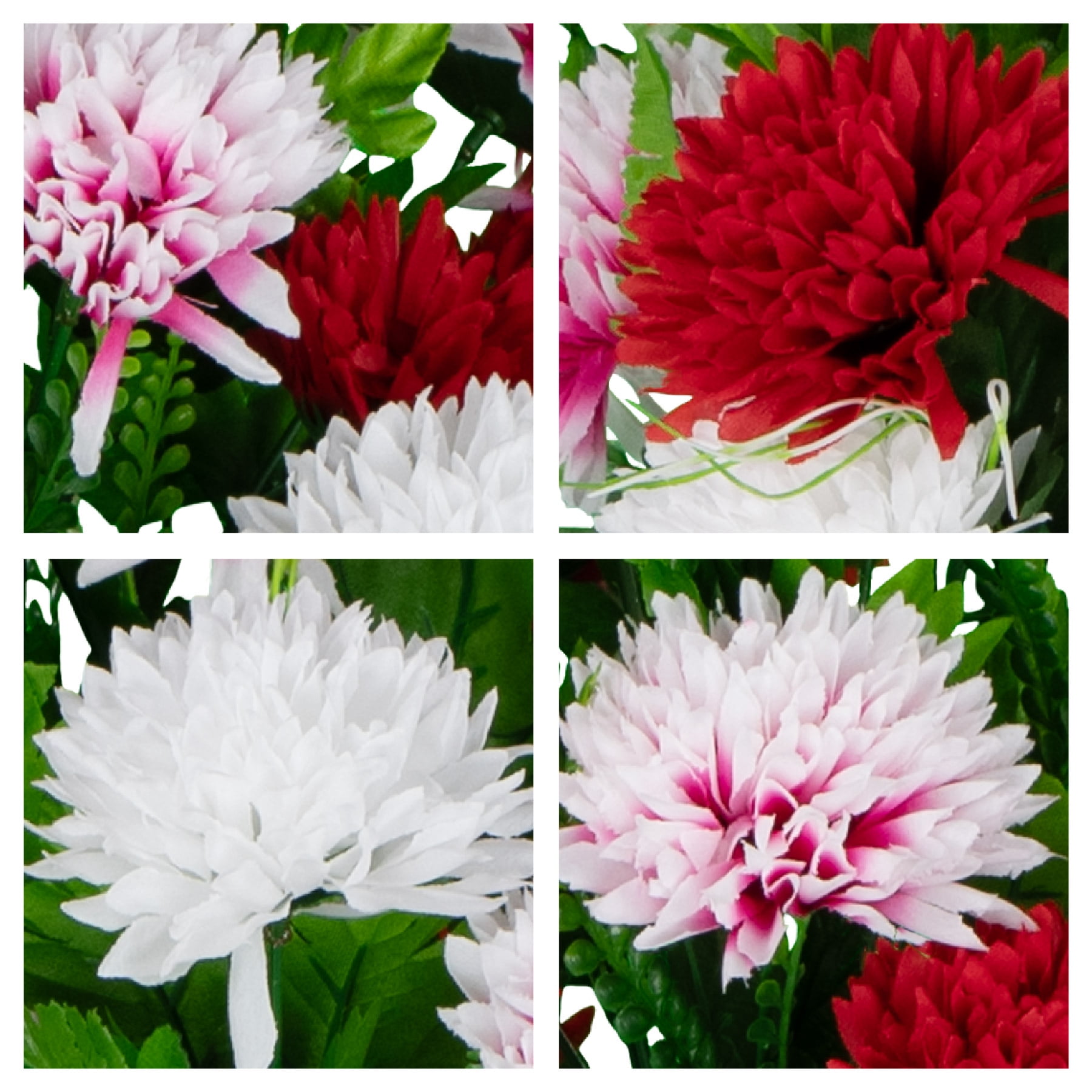 Sympathy Silks Artificial Cemetery Flowers - Red and White Mums - Saddle for Headstone