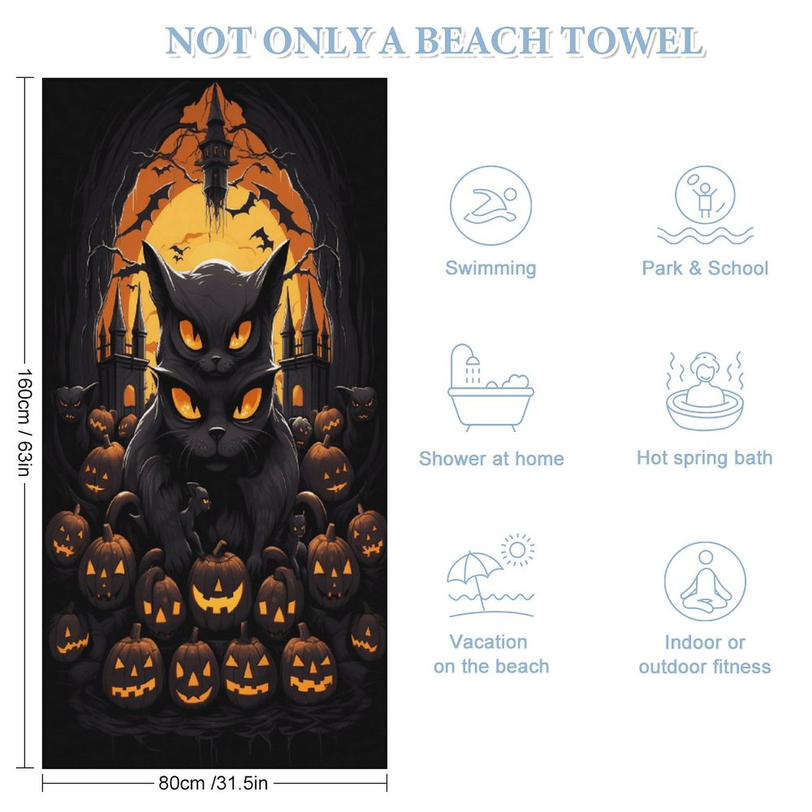 Halloween Scary Night Full Moon Beach Towel – with A Unique Design, Extra Large,XL (32”x 63”) for Kids & Adults