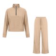 thumbnail image 3 of Mifsaly Womens 2 Piece Lounge Set Half Zip Pullover Top and Wide Leg Pants Casual Matching Outfit Drawstring Waist Relaxed Fit Soft Travel Airport Fall Winter, 3 of 7