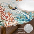 thumbnail image 4 of Vintage Coastal Table Cloth, Round Fitted Tablecloths with Elastic Edge, Summer Beach Coral Starfish Nautical Wipeable Waterproof Table Cover for Kitchen Wedding 36-44 Inches, 4 of 4