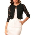 thumbnail image 5 of INSPIRE CHIC Valentine's Day Women's Floral Lace Shrug Top 3/4 Sleeve Open Front Work Office Cardigan Formal Bolero XS Black, 5 of 8