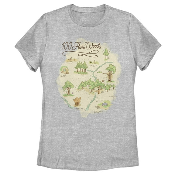 Women's Winnie the Pooh 100 Acre Woods Map Graphic Tee Athletic Heather X Large