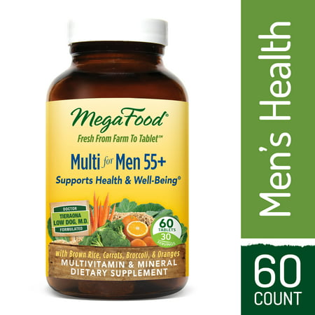 MegaFood - Multi for Men 55+, Multivitamin Support for Energy Production, Brain Function, Prostate and Heart Health with Zinc and Methylated Folate, Vegetarian, Gluten-Free, Non-GMO, 60