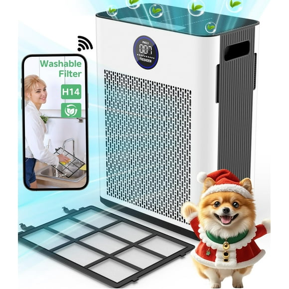 Purificador de aire FRESHDEW H14 True HEPA de 2300 pies cuadrados con control WiFi