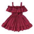 thumbnail image 2 of Miluxas Girls off the Shoulder Cute Summer Dress Boho Loose Ruffle Flowy Tiered Swing A-Line Casual Midi Dress Wine 110(110), 2 of 5