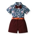 thumbnail image 3 of YTDSCS Kids Baby Boys Summer Clothes 4PCS Set Floral Print Short Sleeve Cardigan Shirt with Bowtie + Shorts + Belt Gentleman Outfits 9 Months-6 Years, 3 of 9