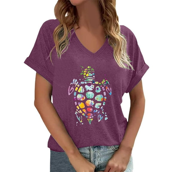 XIAOCHA Women's V Neck Graphic T-Shirt For Casual Spring And Summer Everyday Wear
