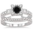 thumbnail image 2 of 1.5 Carat Black Diamond Vintage floral Bridal Set Engagement Ring on 10k White Gold, 2 of 2