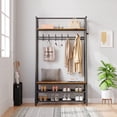 thumbnail image 2 of Coat Rack Shoe Bench, 4-in-1 Hall Tree with Storage Shelf, Shoe Rack, Hanging Hooks & Bench, Industrial Rustic Brown & Black, 2 of 9