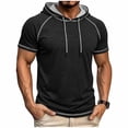 thumbnail image 2 of Yertdoel Hoodies for Men, Solid Color Short Sleeve Drawstring Hooded Sweatshirt Soft Loose Breathable Outdoor Workout Walking Summer Casual Tops, 2 of 8