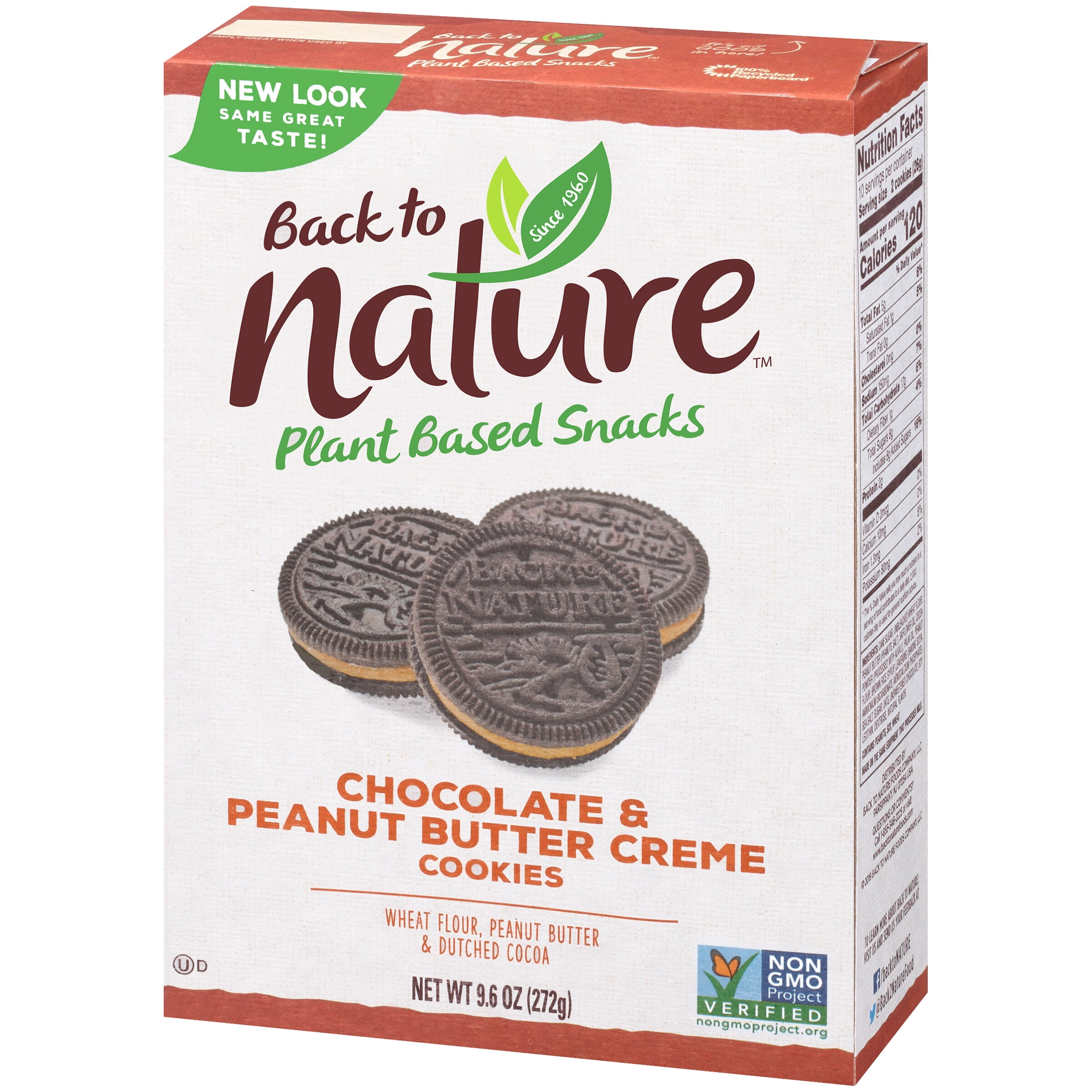 Back To Nature Plant Based Snacks Chocolate Peanut Butter Creme Cookies 9 6 Oz Box Walmart Com Walmart Com