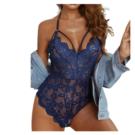 

Knosfe Hollow Out Teddy Lingerie for Women Lace Strappy Babydoll Sexy Bandage Bodysuit XL