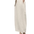 thumbnail image 5 of Kaemgyyd Womens Cotton Linen Pants Loose Fit Wide Leg Casual Pants Elastic Waist Cropped Trousers for Beach Vaction, 5 of 6