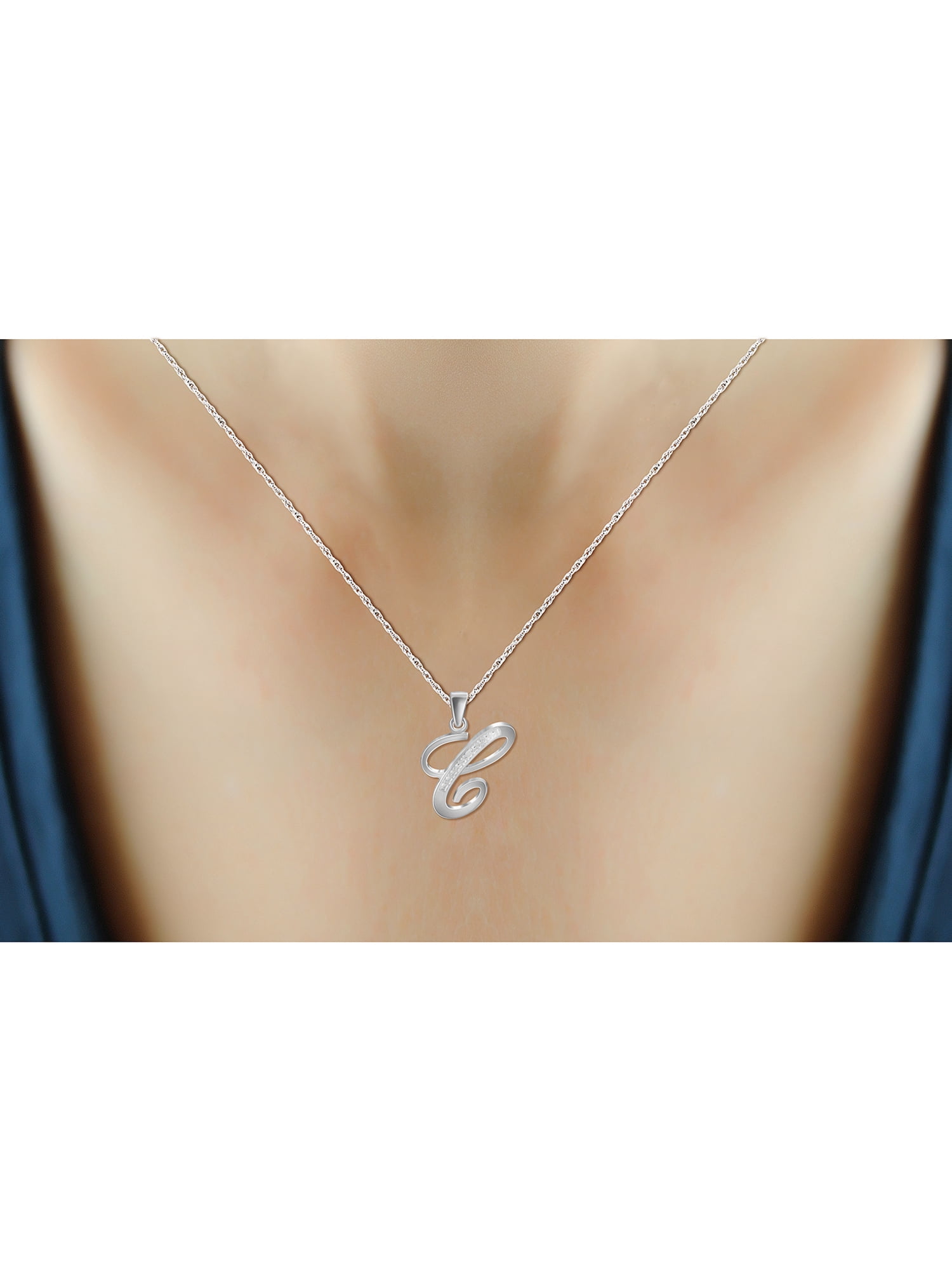 JewelersClub Accent White Diamond Initial Letter Pendant Necklace for Women | Customizable Sterling Silver C Alphabet Monogram Necklaces for Girls |Cursive Letters | Personalized Jewelry Gift for Her