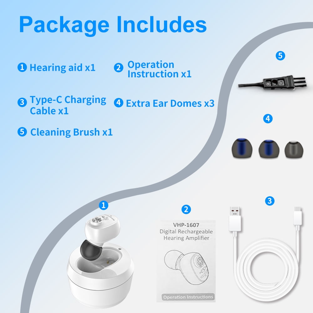 HIBRIQ Digital Rechargeable Hearing Aids with Charging Base, Noise Reduction & Comfort Fit for Seniors HH-1607