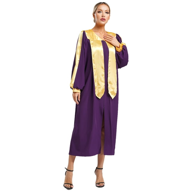 Sywiyi Unisex Womens Mens Choir Pastor Robe Retro V-neck Long Sleeve Color Block Zipper Cosplay Purple M