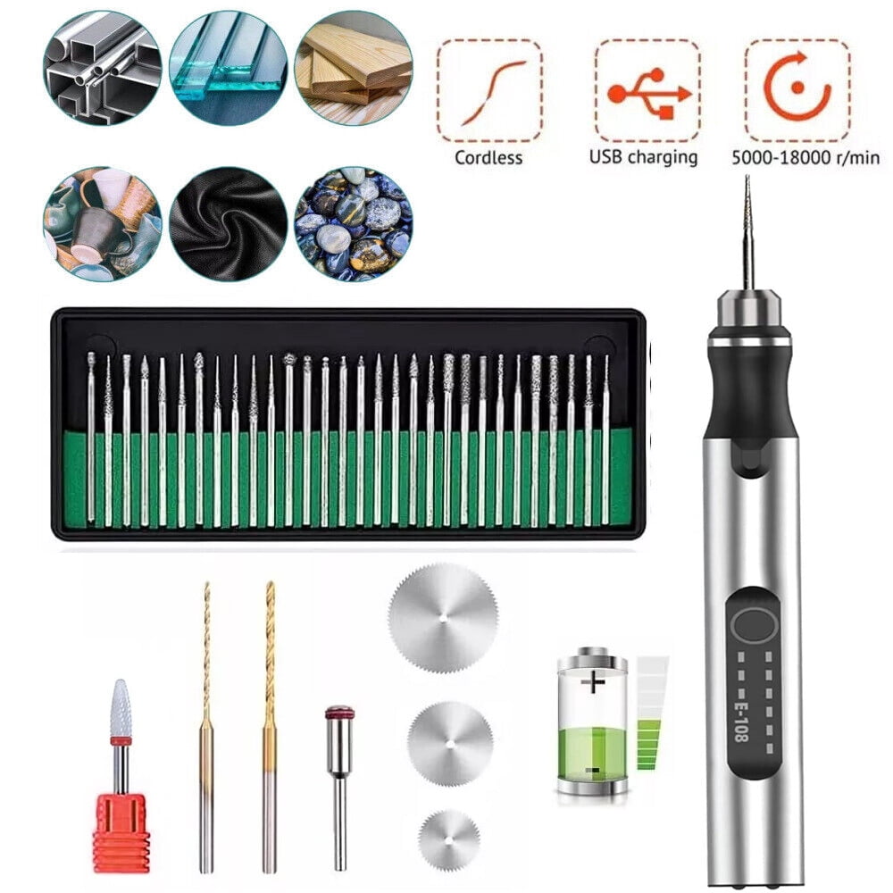 Electric Engraving Pen with 37 Bits,3-Speed Adjust,USB Rechargeable,Rotary Tool for 60+ Surfaces - Mini Electric DIY Engraving Pen Kit Cordless Rotary Tools for Personalization & Gifts