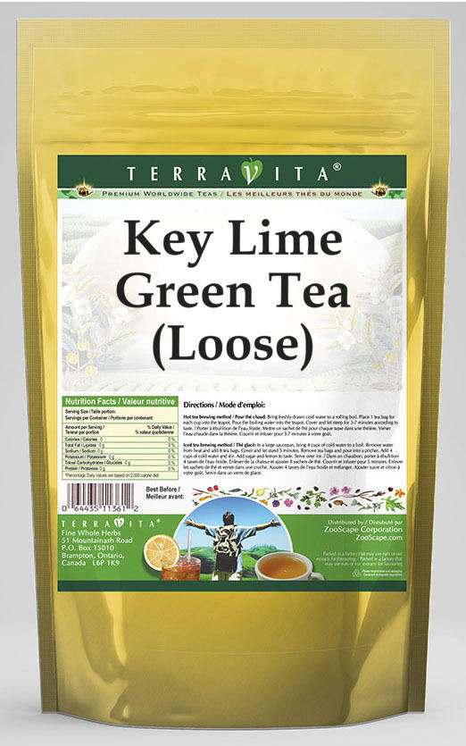 TerraVita Key Lime Green Tea, (Key Lime,Loose Leaf Green Tea, 8 oz, 1