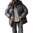 thumbnail image 3 of Womens Long Padded Jacket Coat - Midweight Long Parka Length Hooded Zipper Snow Winter Jackets for Women Dark Gray S, 3 of 9