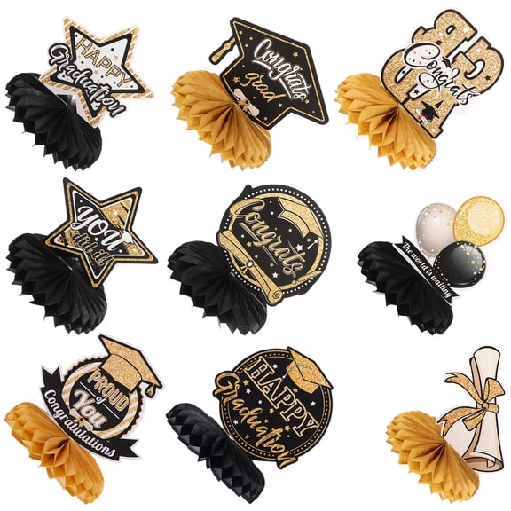 Worgeous 9-Piece Graduation Party Decorations Set with Honeycomb Centerpieces for Graduation Season Table Decor
