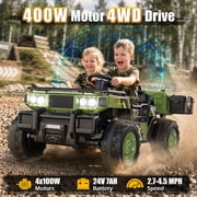 East Doll 24V Military Army-Style Ride On Dump Truck, 2 Seater 4WD 400W Electric Ride On Car, Big Kids Ride On Toy for Boys Girls 3-8 Years Old, Green