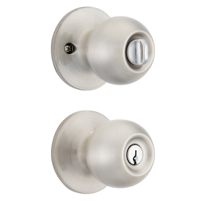 Brinks Keyed Entry Classic Ball Style Doorknob, Satin Nickel