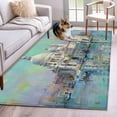 thumbnail image 2 of Blue Grey Building Kitchen Runner Rug 2.7x5 Washable Runners for Hallway Non Slip Modern Art Turquoise Large Area Rug Indoor Floor Carpet for Bathroom Laundry Entryway Bedroom Living Room, 2 of 9