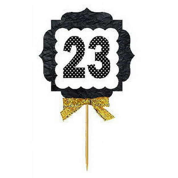 23rd Birthday / Anniversary Gold Ribbon Hand Crafted Novelty Cupcake Decoration Toppers / Picks -12ct