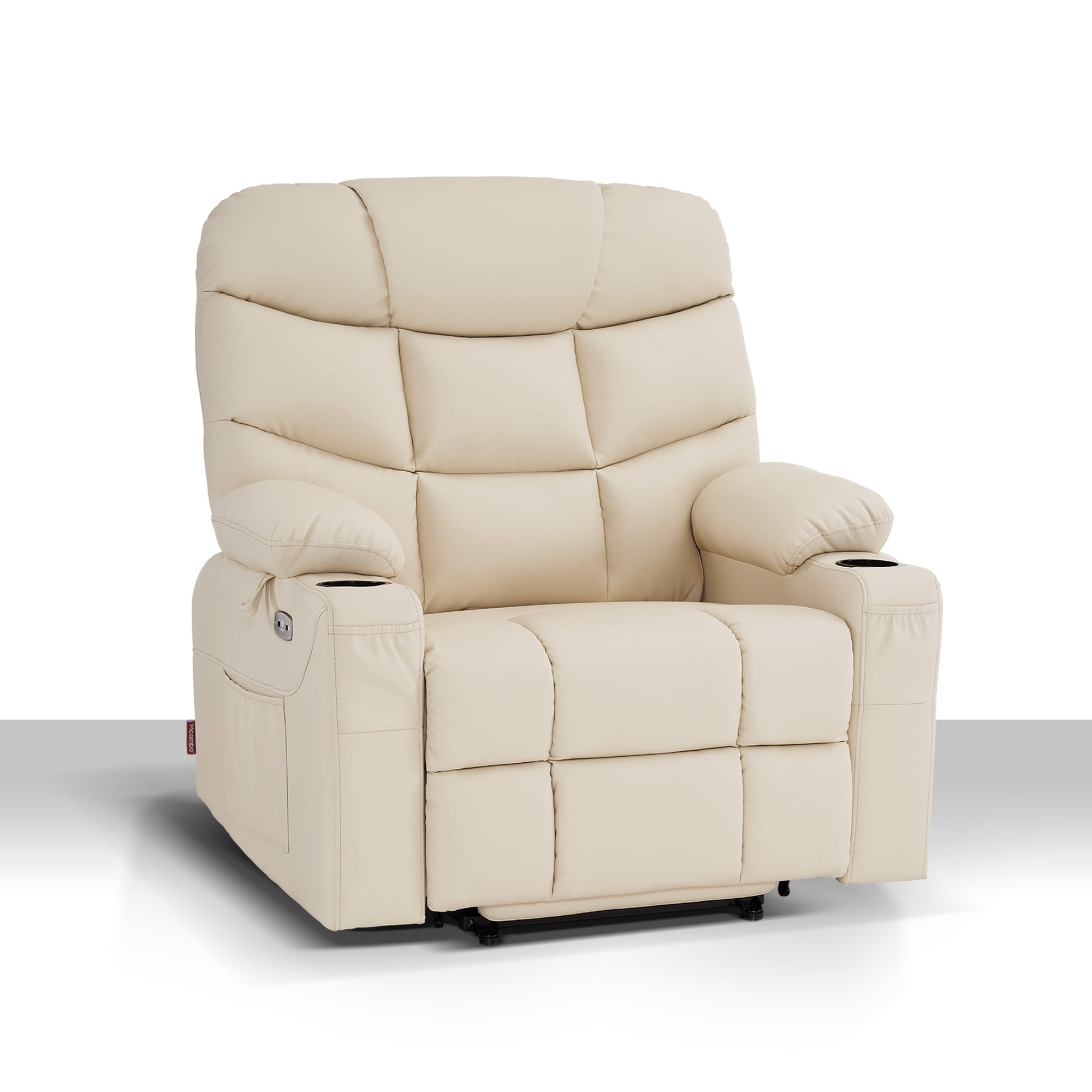 MCombo Power Lift Recliner Chair with Extended Footrest for Elderly, Faux Leather(Cream White)