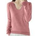 thumbnail image 3 of Jalioing Women's Knit Tops Long Sleeve V Neck Casual Sweaters Solid Color Fashion Basic Sweater Shirts Clothes, 3 of 7