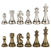 Jupiter Silver and Bronze Metal chess Pieces with 4 Inch King and Extra Queens, Pieces Only, No Board