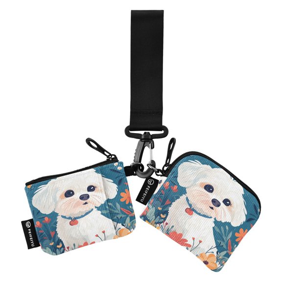 Portable Coin Purse Two 4.13x4.13 Iinches 4.13x3.5 Inches Wrist Coin Purse Keys Coin Purse Portable Women's Purse Cute White Dog