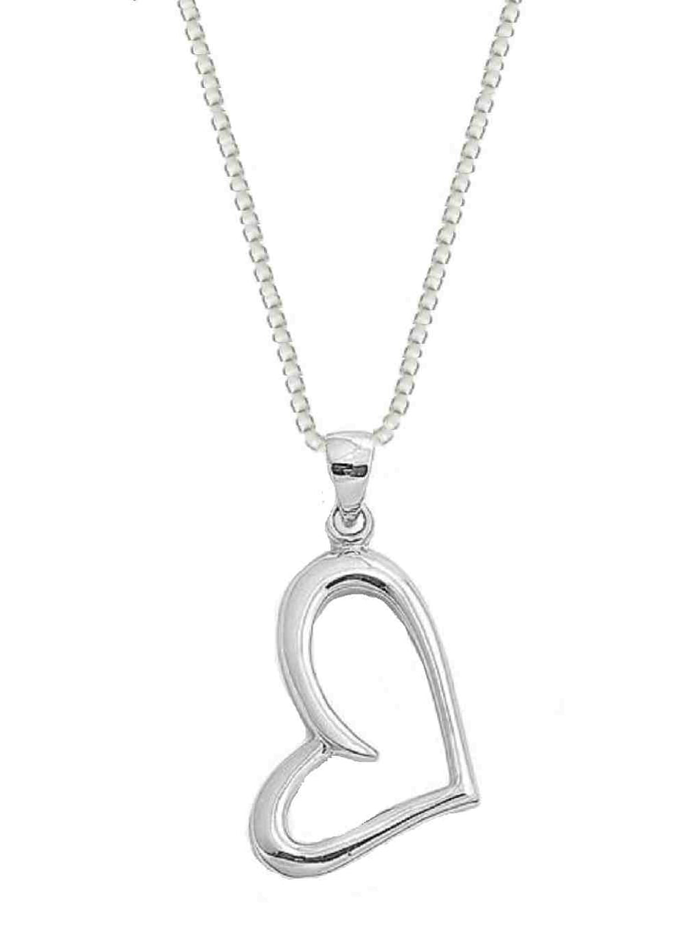 Sterling Silver Side Open Heart Love Charm Womens Pendant Necklace with Chain 