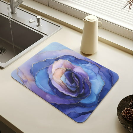 

Wobogo Purple Petal Ripple Dish Drying Mats Diatomaceous Earth Super Absorbent Non-slip Rubber Sole 19.7×15.7in