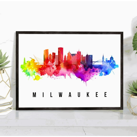 Pera Print Milwaukee Skyline Wisconsin Poster, Milwaukee Cityscape Painting Unframed Poster, Milwaukee Wisconsin Poster, Wisconsin Home Office Wall Decor - 27x40 Inches