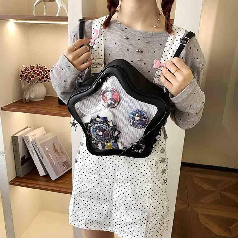Baguery Ita Bag Star Shaped Purse - PU Leather Cute Clear Crossbody Bag, Kawaii Pin Display Shoulder Bag (Bare Bag)​
